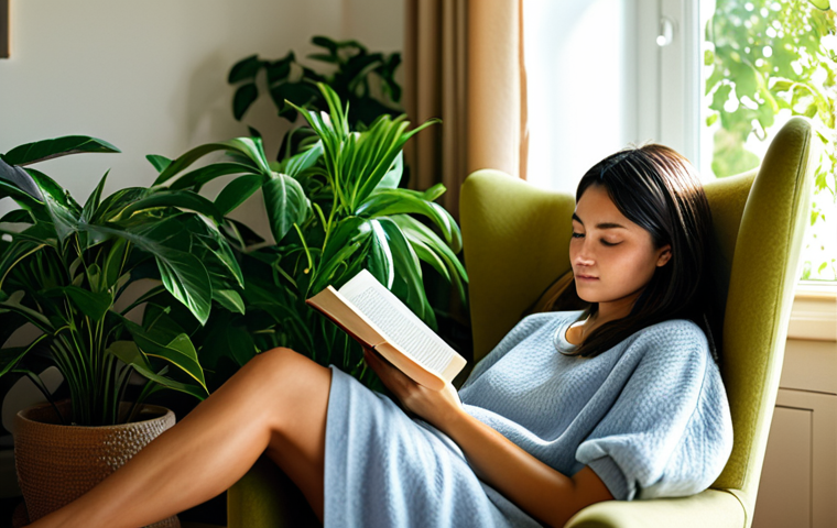 스트레스 해소법 스트레스 해소에 좋은 책 - **Image of Reading for Relaxation:**
"A woman in a cozy armchair, fully clothed in comfortable clot...