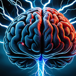 Home 4 스트레스 해소를 위한 뇌과학적 접근 - **The Overwhelmed Mind Under Stress:**
A hyper-realistic depiction of a human brain, translucent...